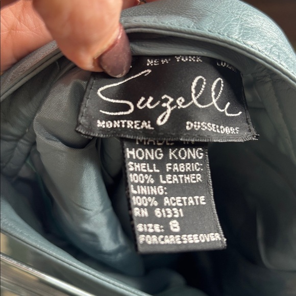 Vintage Suzelle 100% Leather skirt in light blue - Picture 5 of 5